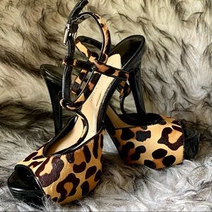 GIANNI BINI Platform Leopard Print Calf Hair Heels